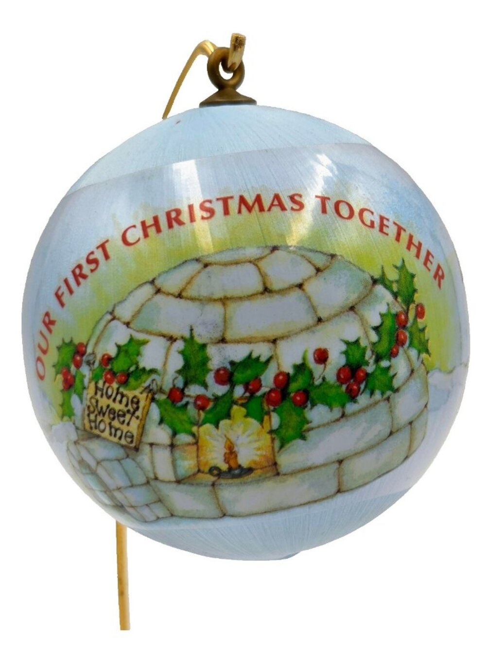 1988 Our First Christmas Ball Ornament Silk Penguin Igloo Alderbrook Holiday Rea